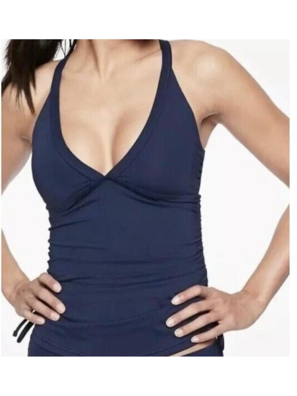 New Athleta Navy Dress Blue Side Scrunch Tankini Top Size Medium